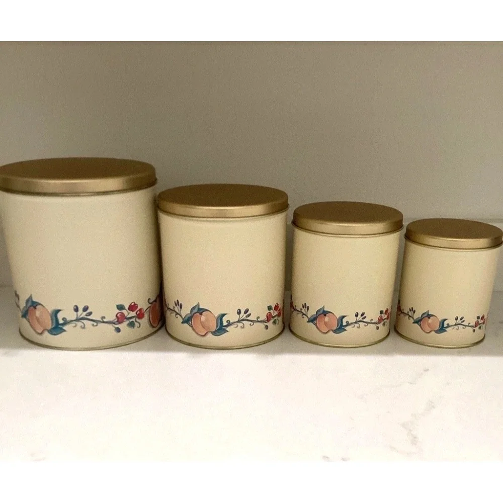 Ballonoff Metal Tin Canister Set Four Sizes Fruit Delight Design 1970's Era